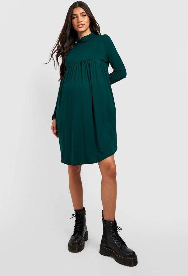 boohoo Zwangerschap Gesmokte Jurk Met Col, Black