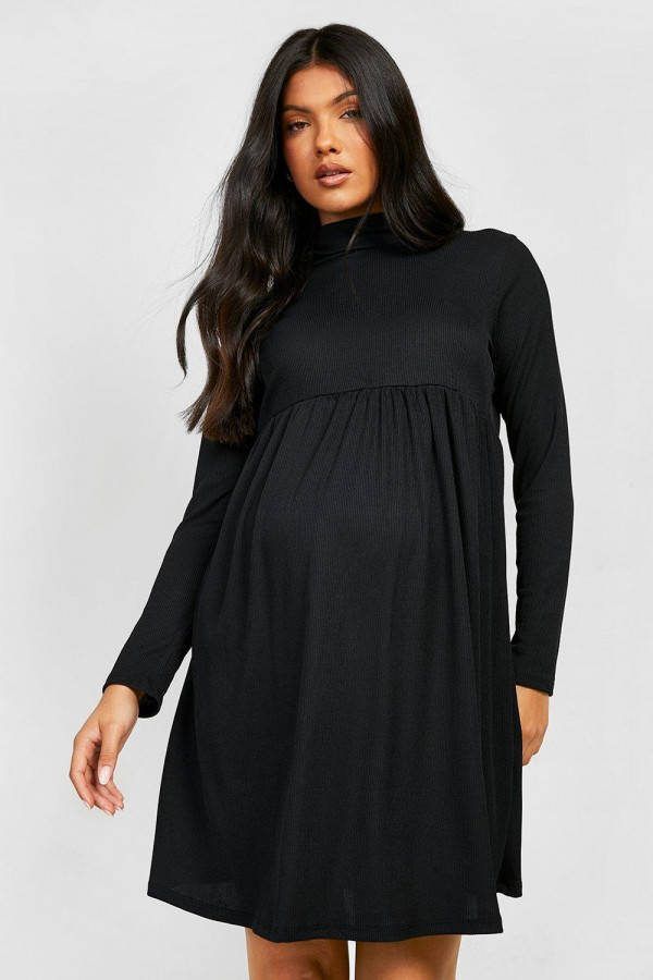 boohoo Zwangerschap Gesmokte Jurk Met Col, Black