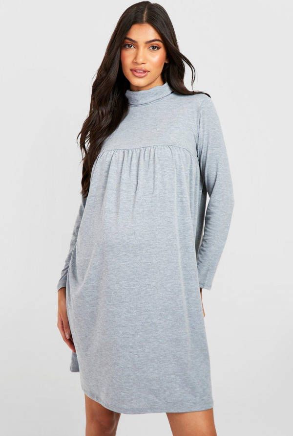 boohoo Zwangerschap Gesmokte Jurk Met Col, Grey Marl