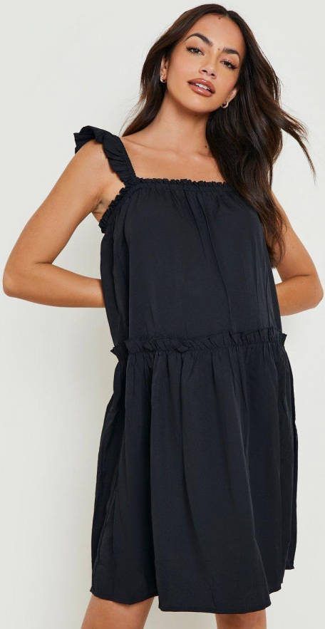 boohoo Zwangerschap Gesmokte Jurk Met Franjes, Black