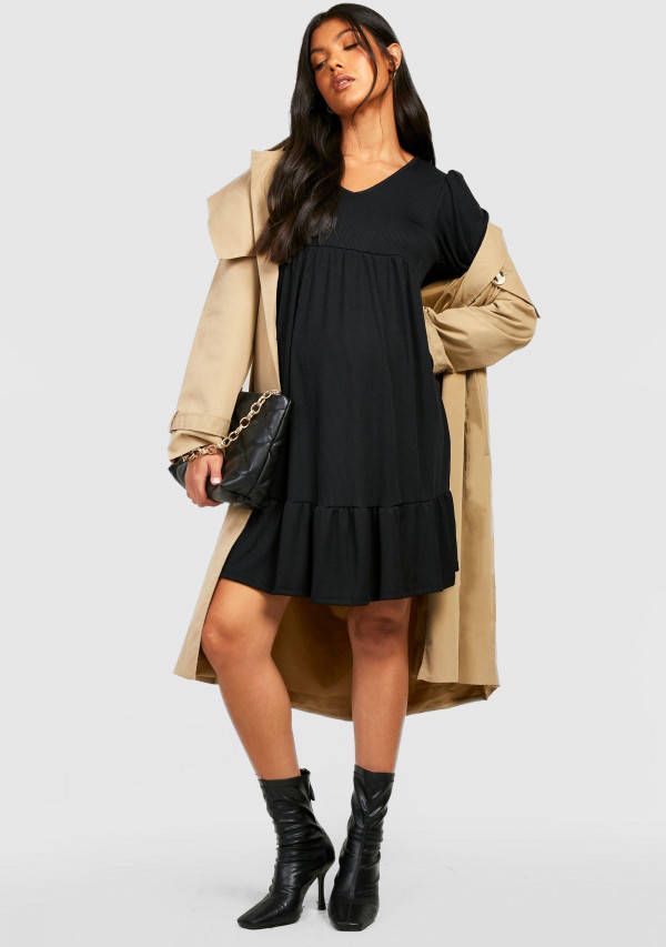 boohoo Zwangerschap Gesmokte Jurk Met Laagjes, Black
