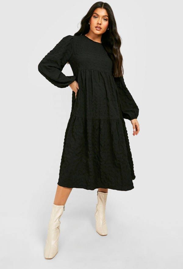 boohoo Zwangerschap Gesmokte Jurk Met Textuur En Laagjes, Black