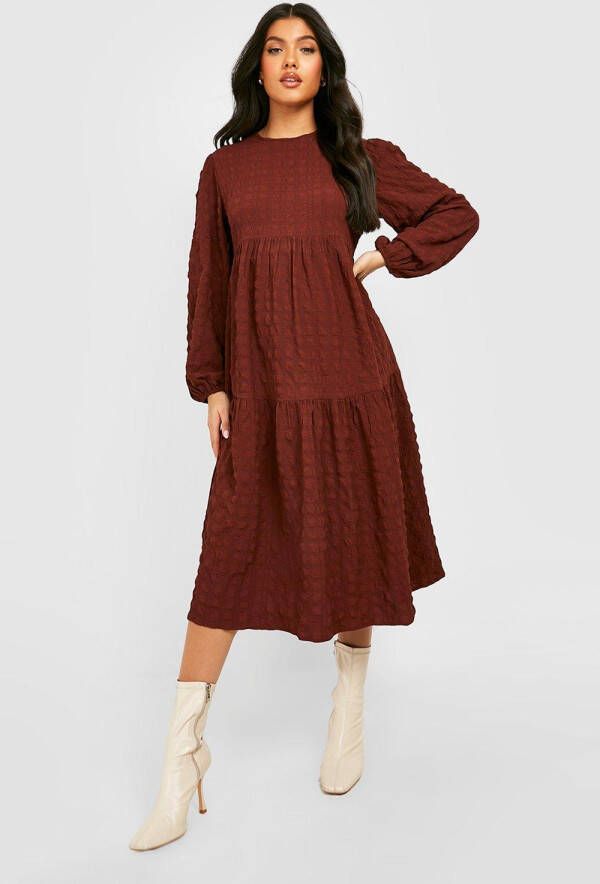 boohoo Zwangerschap Gesmokte Jurk Met Textuur En Laagjes, Chocolate