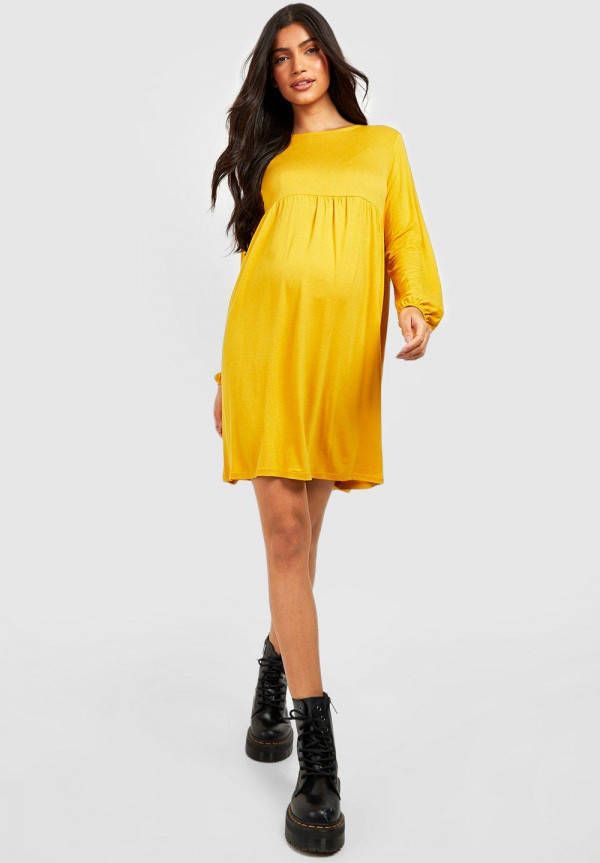 boohoo Zwangerschap Gesmokte Jurk, Mustard