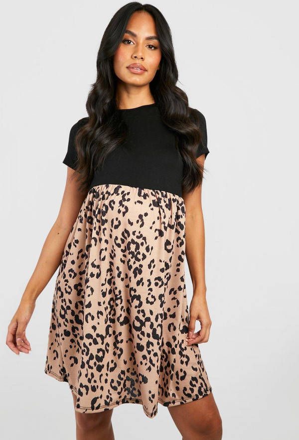boohoo Zwangerschap Gesmokte Luipaardprint Jurk, Brown