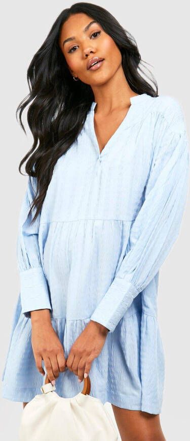 boohoo Zwangerschap Gesmokte Mini Jurk Met Textuur, Blue
