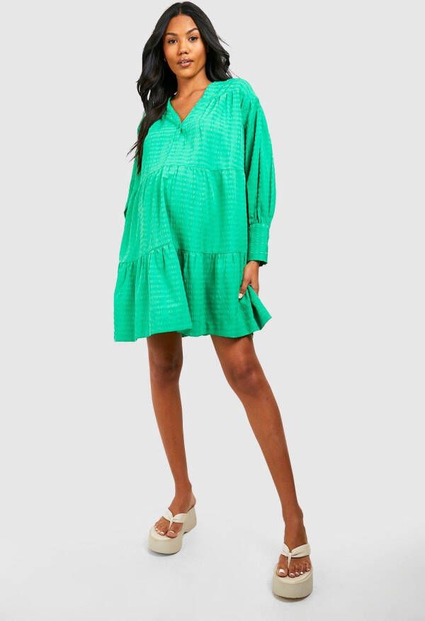 boohoo Zwangerschap Gesmokte Mini Jurk Met Textuur, Bright Green