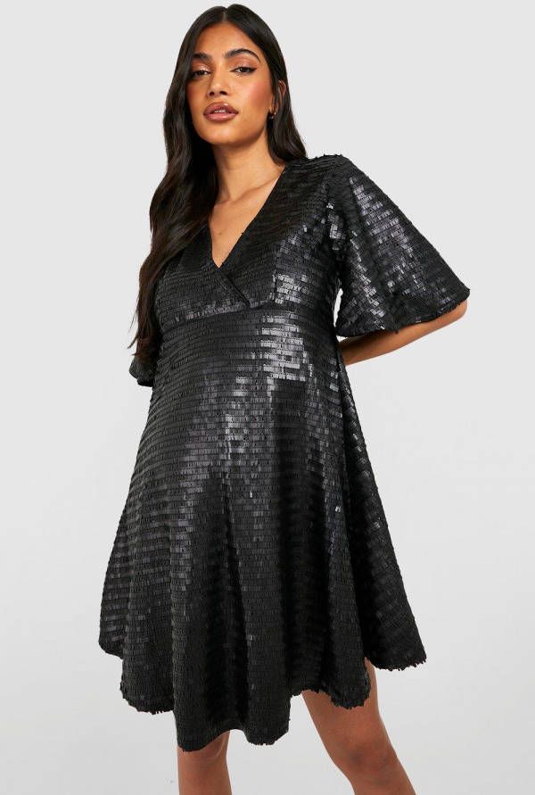 boohoo Zwangerschap Glitter Skater Jurk Met Pailletten, Black