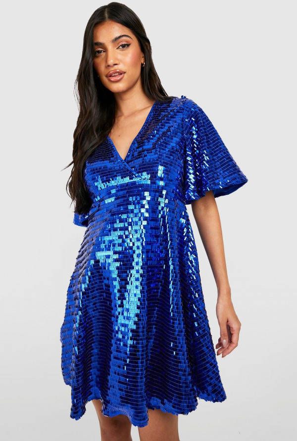 boohoo Zwangerschap Glitter Skater Jurk Met Pailletten, Cobalt