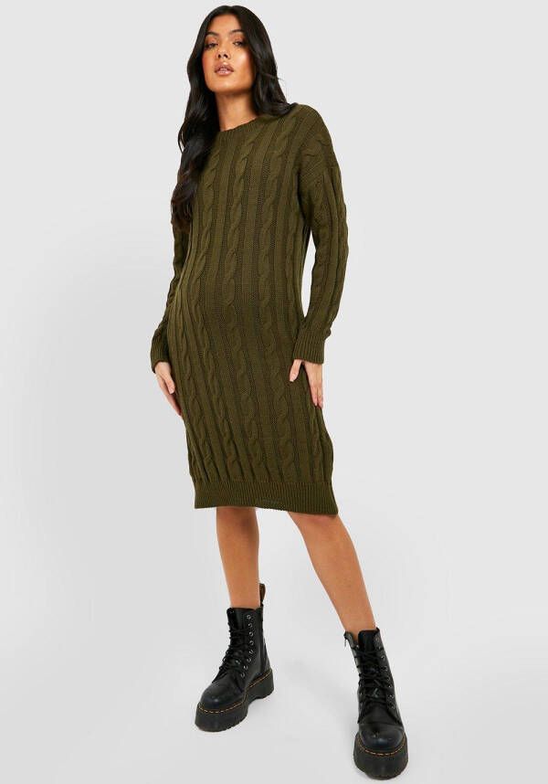 boohoo Zwangerschap Grof Gebreide Trui Jurk Met Ronde Hals, Olive