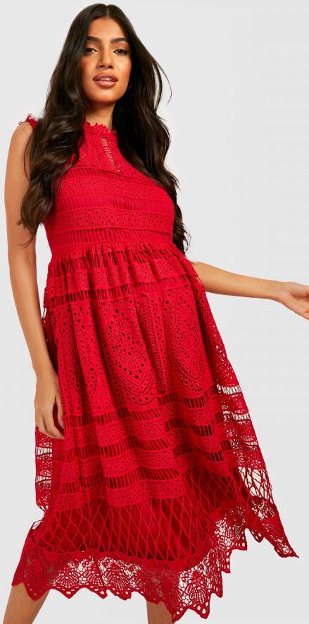 boohoo Zwangerschap Kanten Boutique Skater Jurk, Red