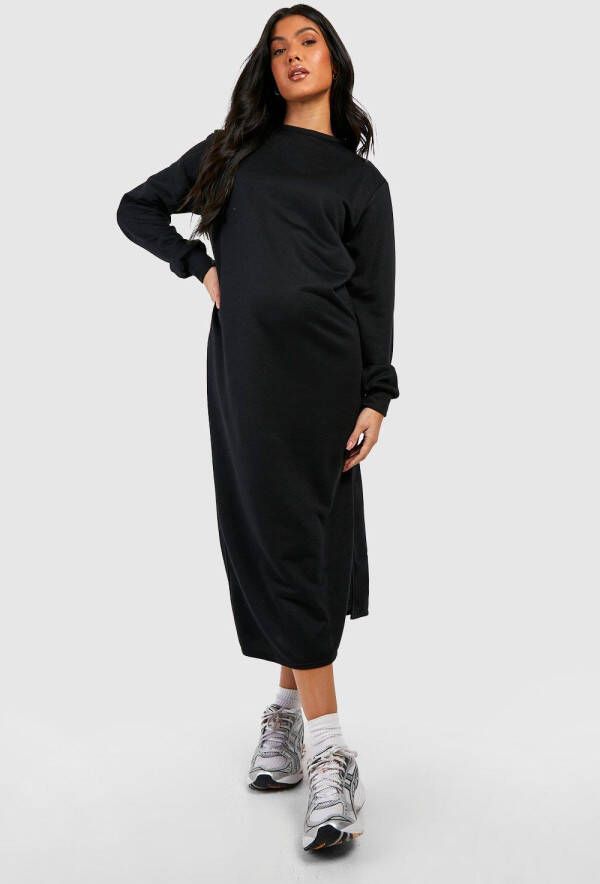 boohoo Zwangerschap Long Line Trui Jurk Met Split, Black