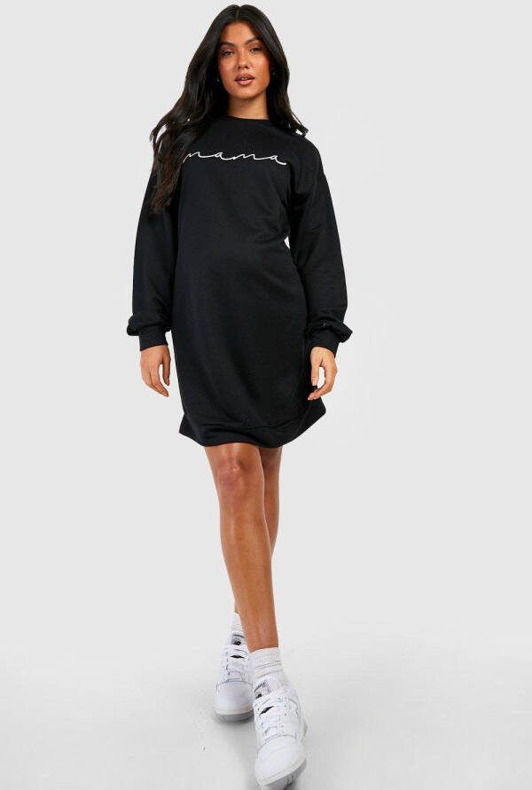 boohoo Zwangerschap Mama Trui Jurk Met Print, Black