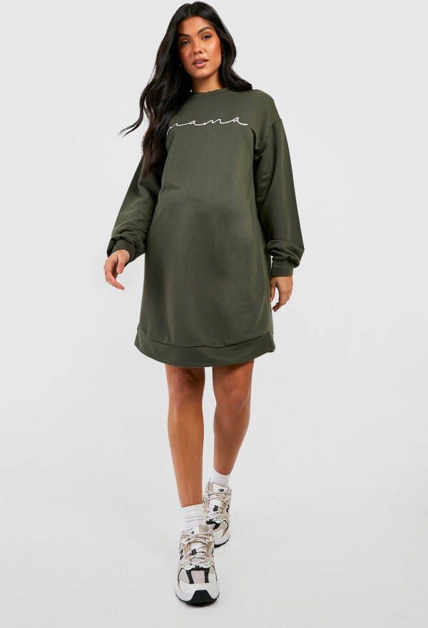 boohoo Zwangerschap Mama Trui Jurk Met Print, Khaki