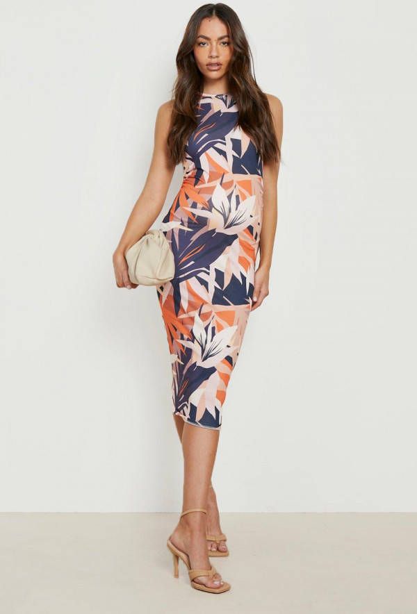 boohoo Zwangerschap Maxi Jurk Met Print En Racer Hals, Multi