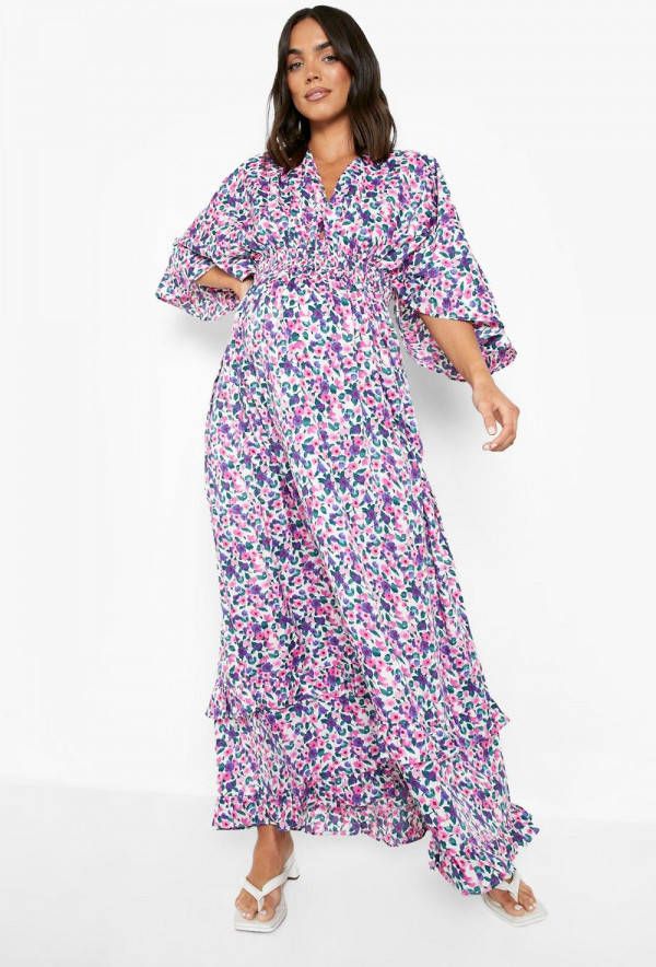 boohoo Zwangerschap Maxi Wikkel Jurk Met Geplooide Zoom, White