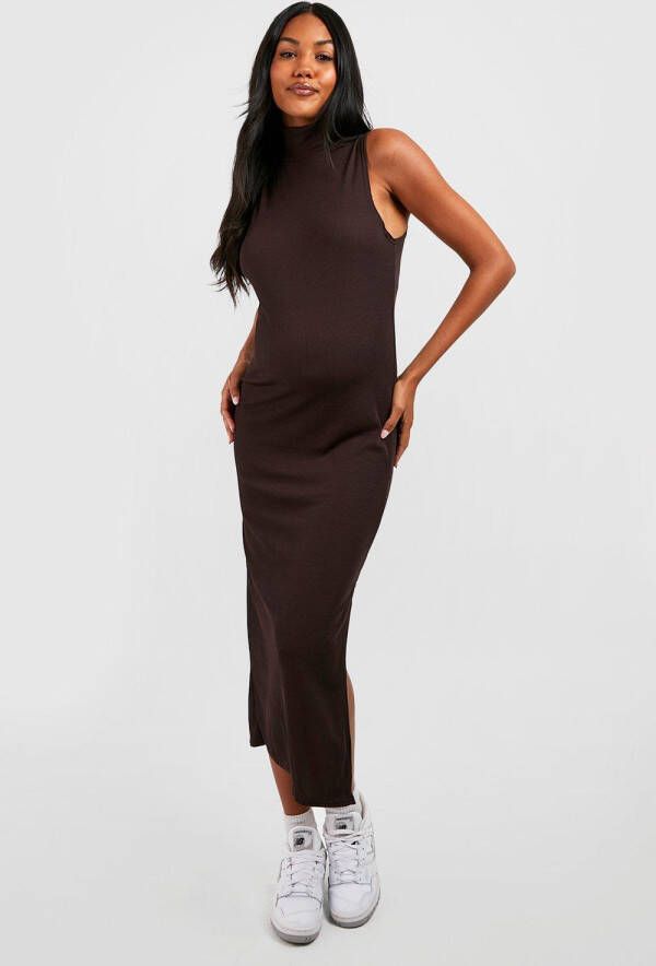 boohoo Zwangerschap Midaxi Jurk Met Col, Chocolate
