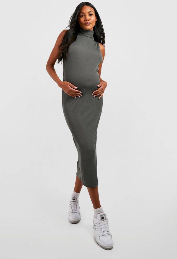boohoo Zwangerschap Midaxi Jurk Met Col, Khaki