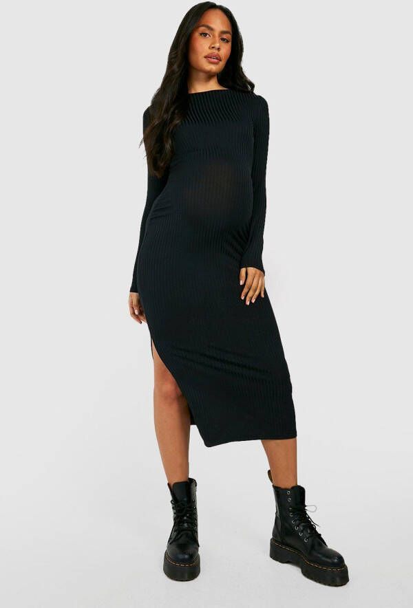 boohoo Zwangerschap Midaxi Jurk Met Lange Mouwen En Split, Black