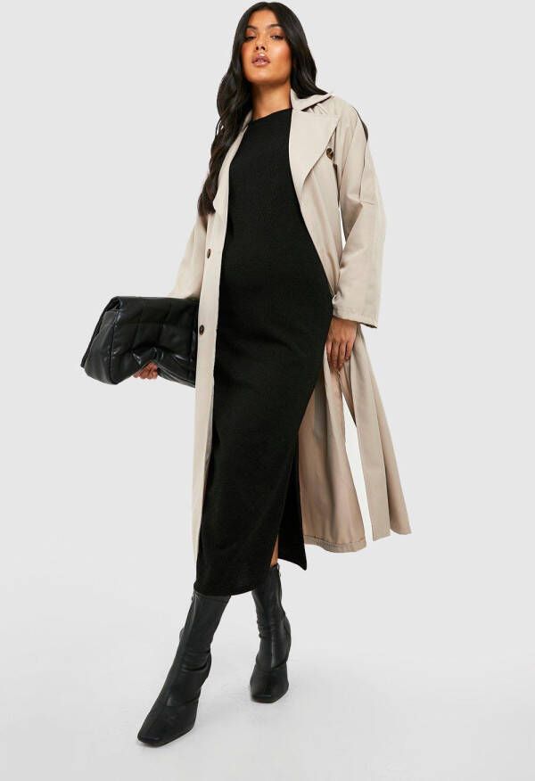 boohoo Zwangerschap Midaxi Trui Jurk Met Zijsplit, Black