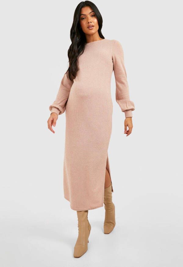 boohoo Zwangerschap Midaxi Trui Jurk Met Zijsplit, Camel
