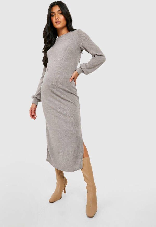 boohoo Zwangerschap Midaxi Trui Jurk Met Zijsplit, Grey