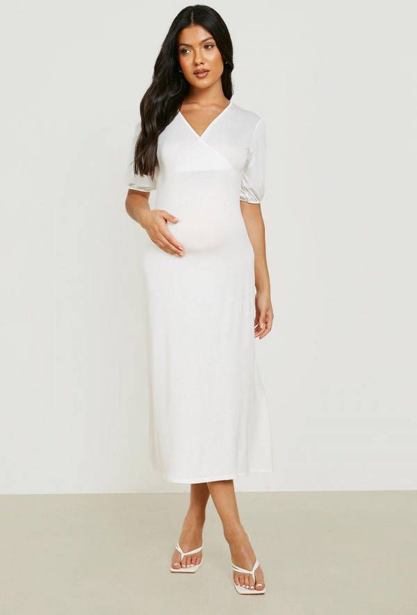 boohoo Zwangerschap Midaxi Wikkel Jurk, Ivory