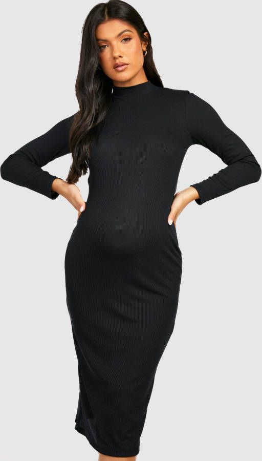 boohoo Zwangerschap Midi Jurk Met Hoge Kraag, Black