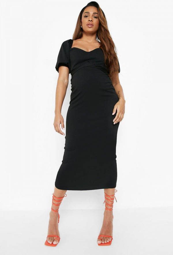 boohoo Zwangerschap Midi Jurk Met Pofmouwen, Black