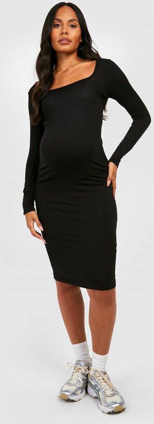 boohoo Zwangerschap Midi Jurk Met Vierkante Hals, Black