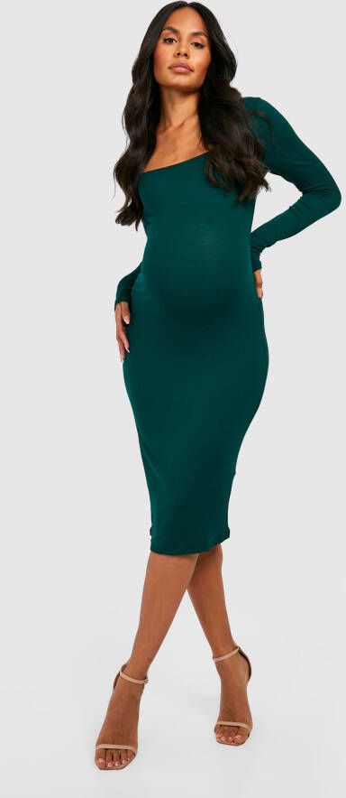 boohoo Zwangerschap Midi Jurk Met Vierkante Hals, Dark Green