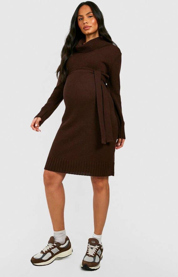 boohoo Zwangerschap Midi Trui Jurk Met Waterval Hals, Chocolate