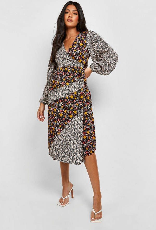 boohoo Zwangerschap Midi Wikkel Jurk Met Print, Multi