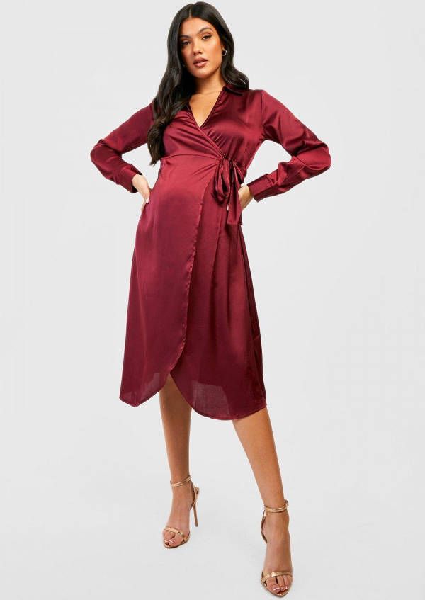 boohoo Zwangerschap Midi Wikkel Jurk, Wine