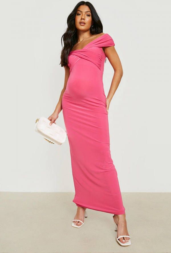boohoo Zwangerschap Off Shoulder Maxi Jurk, Pink