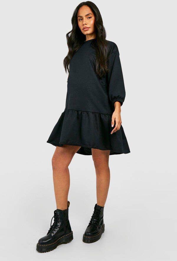 boohoo Zwangerschap Oversized Peplum Trui Jurk, Black