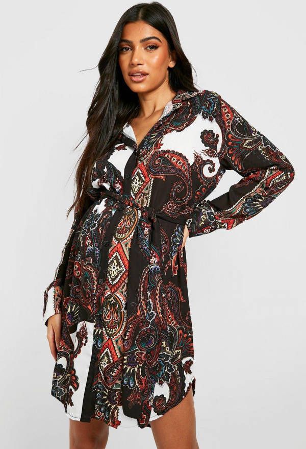 boohoo Zwangerschap Paisley Blouse Jurk Met Ceintuur, Multi