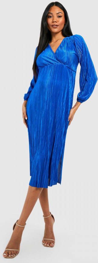 boohoo Zwangerschap Plisse Midi Jurk Met Strik, Cobalt