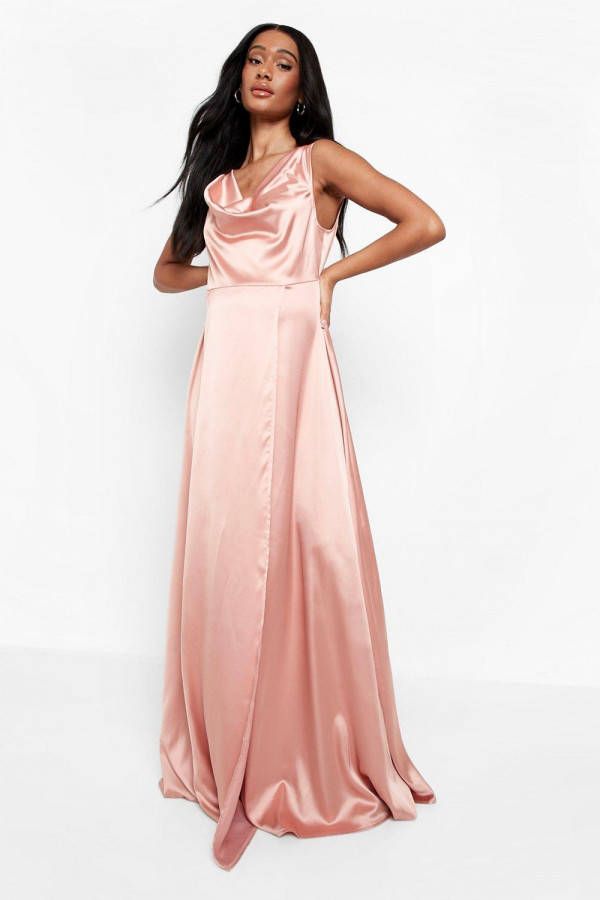 boohoo Zwangerschap Satijnen Gelegenheids Maxi Jurk Met Waterval Hals, Coral