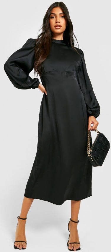 boohoo Zwangerschap Satijnen Midaxi Jurk Met Open Rug, Black