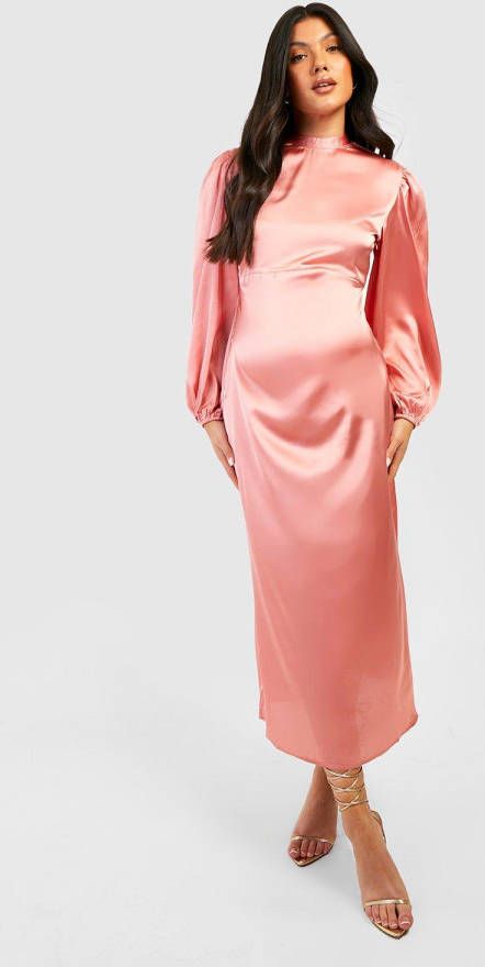 boohoo Zwangerschap Satijnen Midaxi Jurk Met Open Rug, Rose