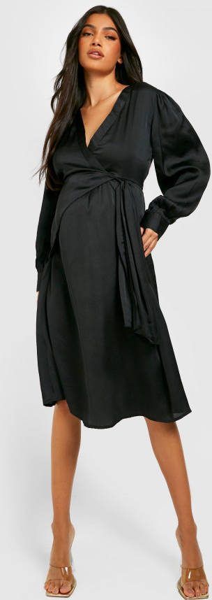 boohoo Zwangerschap Satijnen Midi Skater Jurk, Black