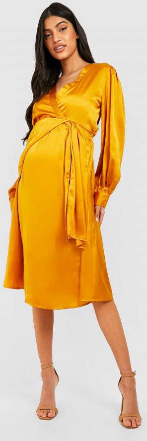 boohoo Zwangerschap Satijnen Midi Skater Jurk, Mustard