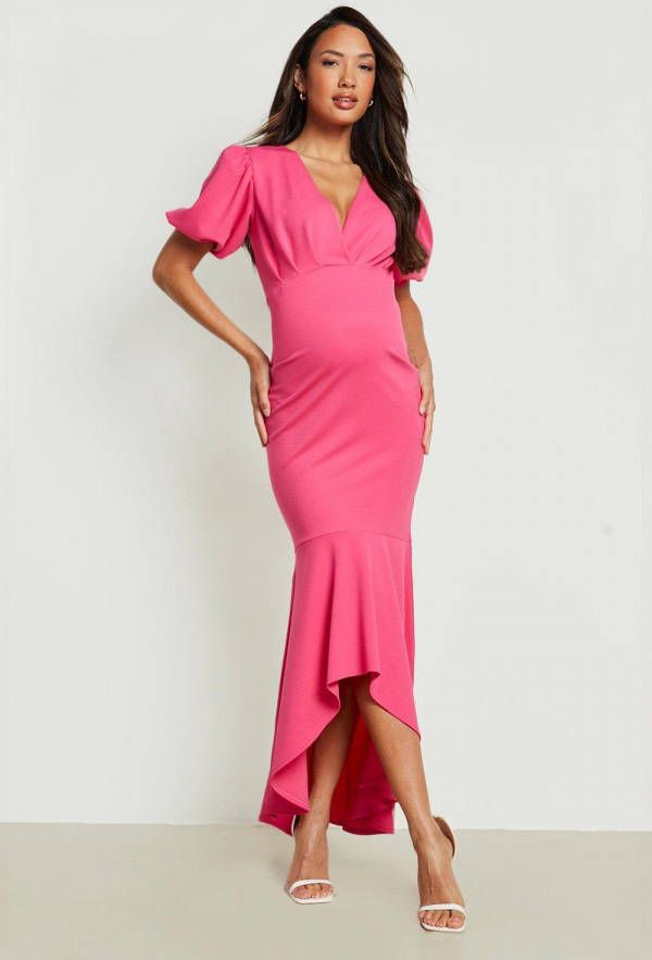 boohoo Zwangerschap Scuba Fishtail Maxi Wikkel Jurk, Raspberry