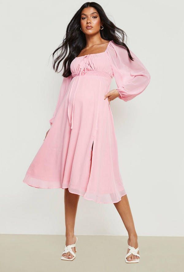 boohoo Zwangerschap Skater Jurk Met Vierkante Hals, Pink