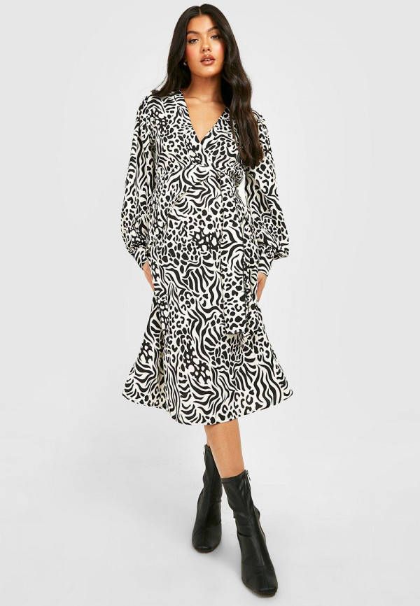 boohoo Zwangerschap Skater Midi Jurk Met Print, Black