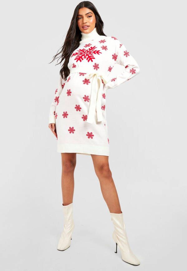 boohoo Zwangerschap Sneeuwvlokken Kersttrui Jurk, Cream