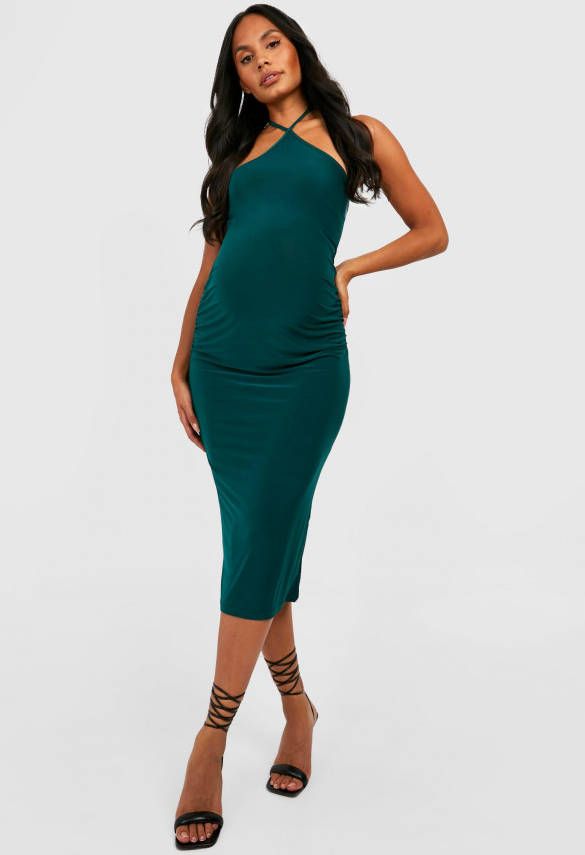 boohoo Zwangerschap Strakke Halter Midi Jurk, Emerald