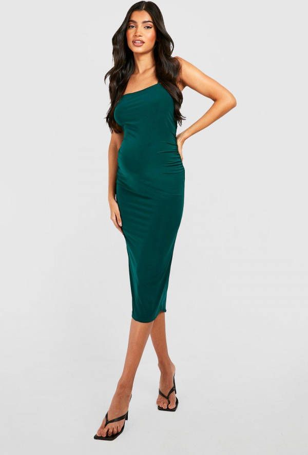 boohoo Zwangerschap Strakke Midi Jurk Met Vierkante Hals En Bandjes, Emerald