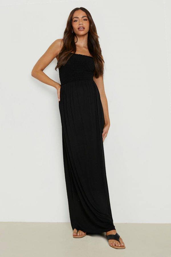 boohoo Zwangerschap Strapless Geplooide Maxi Jurk, Black